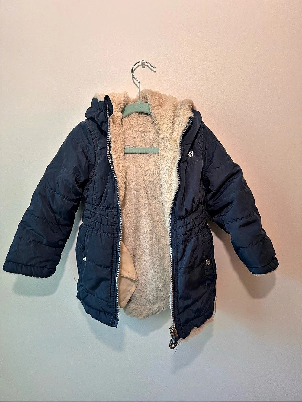 DKNY Kids Blue Reversable Hooded Puffer Jacket